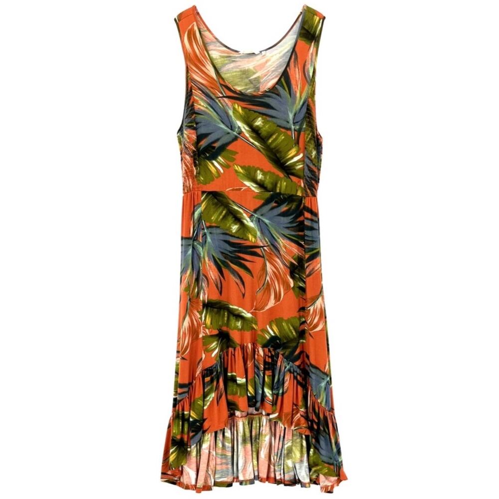 Soft Surroundings Fabiana Rouille Palms Dress Orange Large High-Low Hem Jersey